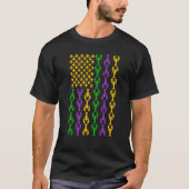 T-shirt Drapeau US Mardi Gras avec Fleur de Lis Crawfish (Devant)