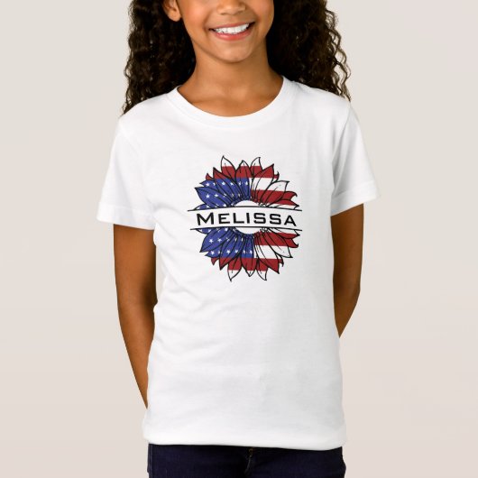 T-Shirt Drapeau US Tournesol avec nom Fille (Devant)
