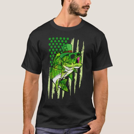 T-shirt Drapeau US Trèfle Vert Pêche Leprechaun St Patrick (Devant)