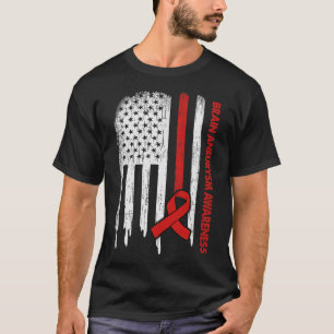 T-shirt Drapeau Usa Burgundy Ruban Cerveau Aneurie Sensibi