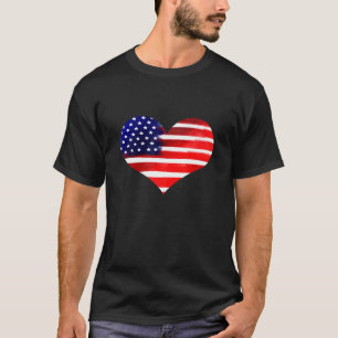 T-shirt Drapeau Usa Coeur Rouge Blanc Bleu 4 juillet Patri