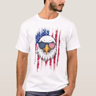 T-shirt Drapeau USA Et Aigle Américain Grunge Blanc