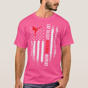 T-shirt Drapeau Usa Manger Dormir Mma Kickbox Répéter Kick