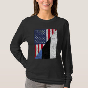 T-shirt Drapeau USA moitié Drapeau Estonie moitié Américai