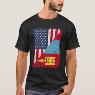 T-shirt Drapeau USA moitié Drapeau Mongolie Américain Mong