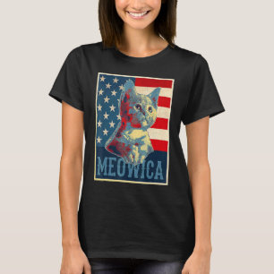 T-shirt Drapeau USA Patriote Meowica Chat Vintage 4 juille