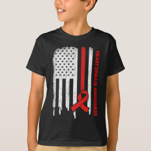 T-shirt Drapeau Usa Rouge Ruban Sensibilisation aux maladi