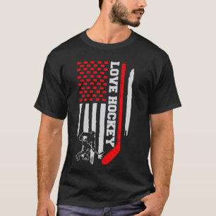 T-shirt Drapeau USA Vintage Joueur de Hockey, Bâton de Hoc