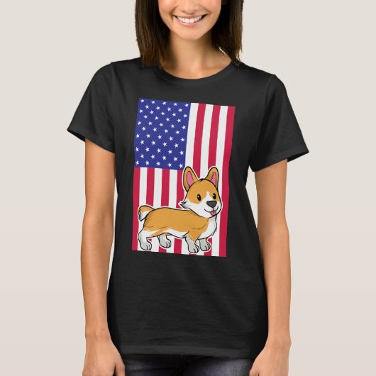 T-shirt Drapeau ussa de Chien Corgi (Devant)
