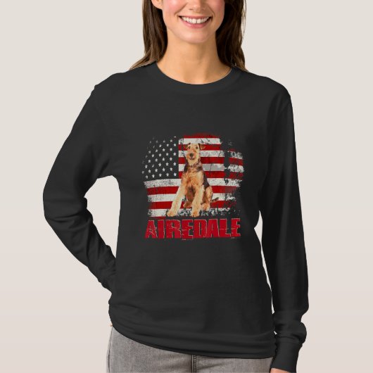 T-shirt Drapeau vintage américain Airedale Chien (Devant)
