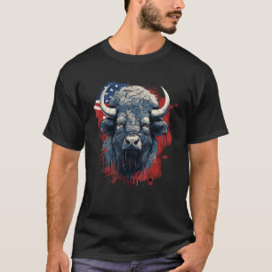 T-shirt Drapeau vintage américain Bison Buffalo Animal Men