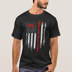 T-shirt Drapeau vintage américain Fiers Avion Pilote Maman