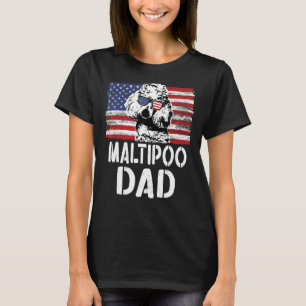 T-shirt Drapeau Vintage Américain Maltipov Papa Chien Pour