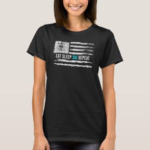 T-shirt Drapeau vintage Américain Mange Sommeil Ski Répété