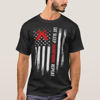 T-shirt Drapeau vintage Américain Manger Sleep Saophone Ré
