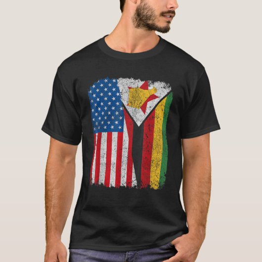 T-shirt Drapeau zimbabwéen Demi-USA Zimbabwe Root Pr (Devant)