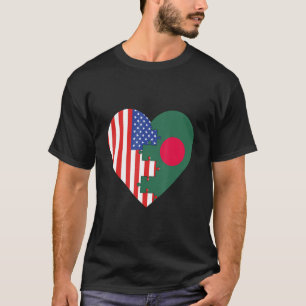 T-shirt Drapeaux américains et bangladais Coeur