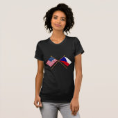 T-shirt Drapeaux croisés des USA et de République Tchèque (Devant entier)
