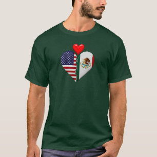 T-shirt Drapeaux de cœur USA Mexique Patrimoine hispanique