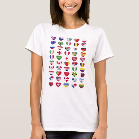 T-shirt Drapeaux de la forme cardiaque des pays (Devant)
