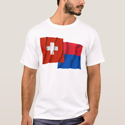 T-shirt Drapeaux de ondulation de la Suisse et du Tessin (Devant)