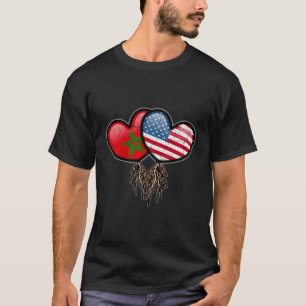 T-shirt Drapeaux Marocains Américains Dans Les Coeurs Avec