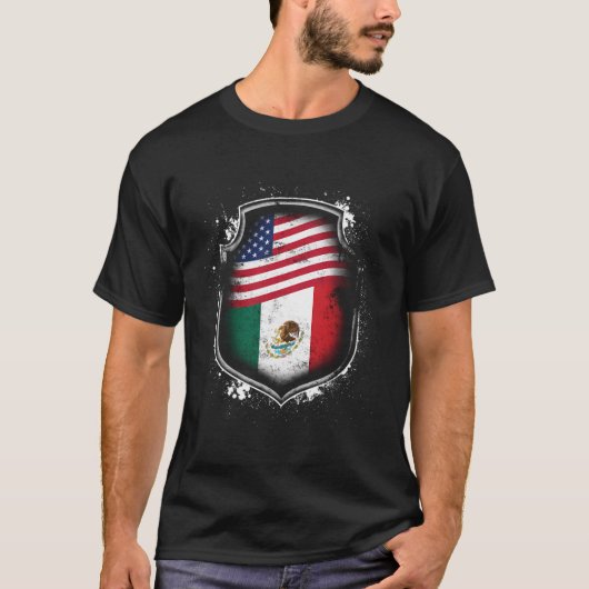 T-shirt Drapeaux Mexicains Américains Du Mexique Et De L'A (Devant)