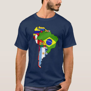 T-shirt Drapeaux sud-américains de carte de l'Amérique d