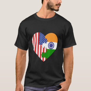 T-shirt Drapeaux USA et Inde Cœur