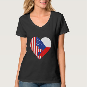 T-shirt Drapeaux USA et République tchèque Cœur