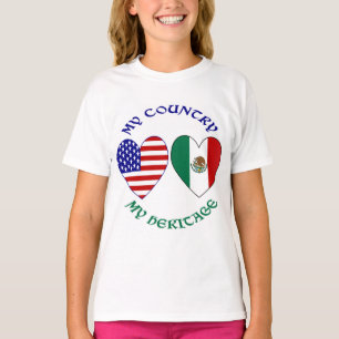 T-shirt Drapeaux USA Mexique Cœurs Mon Pays Mon Héritage