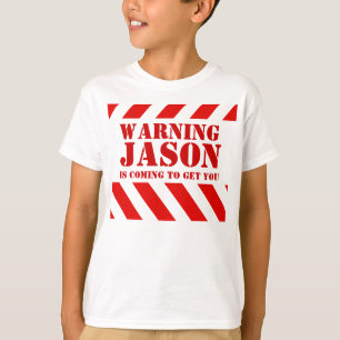 T-shirt Draps d'avertissement pour enfants nom jason t-shi