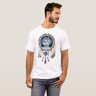 T-shirt Dream Catcher avec arrière - plan loup