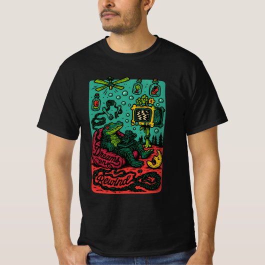T-shirt Dreams on Rewind – Surreal Retro Alligator TV Art (Devant)