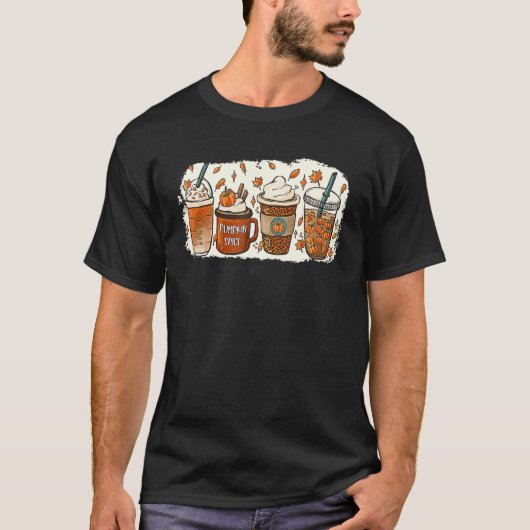 T-shirt Drinking Halloween Fall Pumpkin Coffee Drinks (Devant)