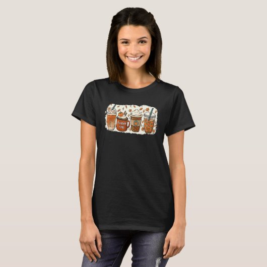 T-shirt Drinking Halloween Fall Pumpkin Coffee Drinks (Devant entier)