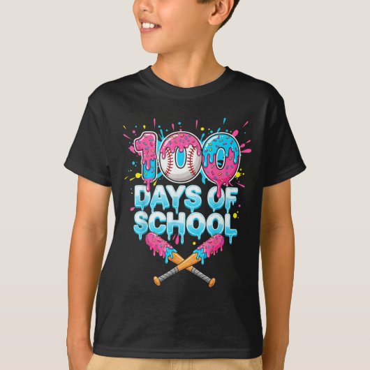 T-shirt Dripping Baseball Bats 100 Days Of School Boys Kid (Devant)