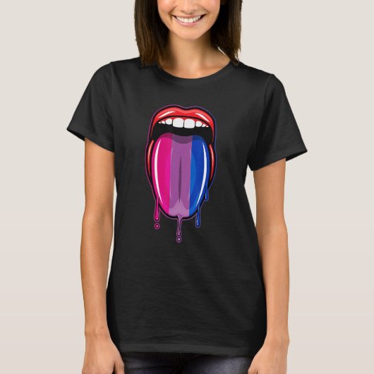 T-shirt Dripping Lips Tongue Bisexual Pride Bisexuality Fl (Devant)
