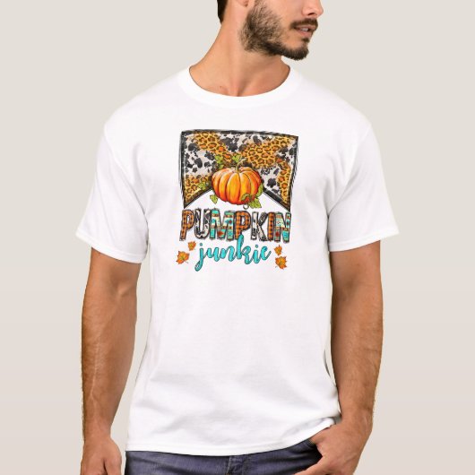 T-shirt Drogué au potiron léopard de feuille d'automne (Devant)