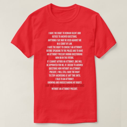 T-shirt Droit de garder le silence Avertissement Miranda P (Design devant)