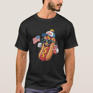 T-shirt Drôle 4 juillet Hotdog Patriotic USA Drapeau 4e