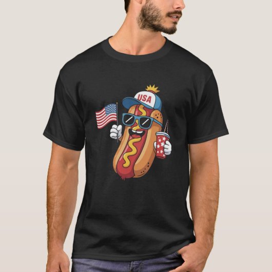 T-shirt Drôle 4 juillet Hotdog Patriotic USA Drapeau 4e (Devant)