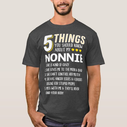 T-shirt Drôle 5 choses Grand-mère Nonnie Idée cadeau (Devant)
