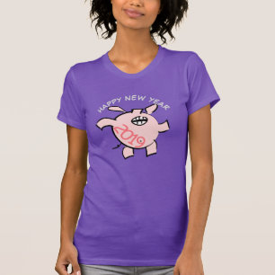 T-shirt Drôle 5 Dessin Illustration Pig Année 2019 Femme