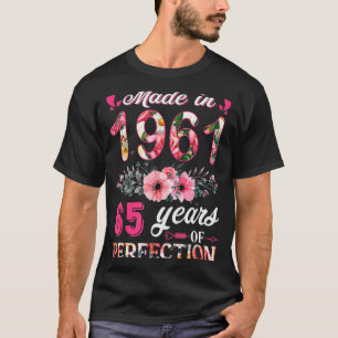 T-shirt Drôle 65 Ans Faits En 1961 Floral 65e Anniversaire