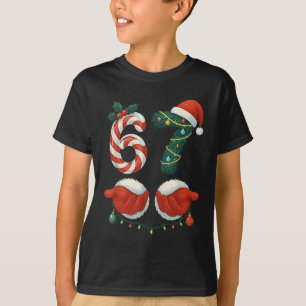 T-shirt Drôle 67 Meme Santa Main Noël Pyjama Hommes Femmes