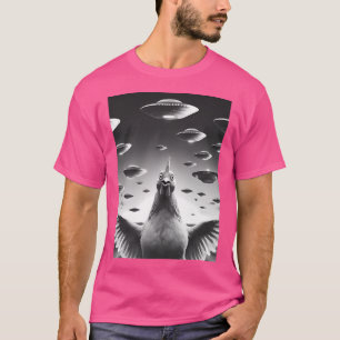 T-shirt Drôle Alien Poulet Ufo Laitier Selfie De Poulet La