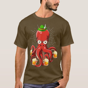 T-shirt Drôle allemand Lederhosen Octopus bière buveuse Ok