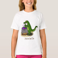 Drôle alligator vert cuisine dessin animé