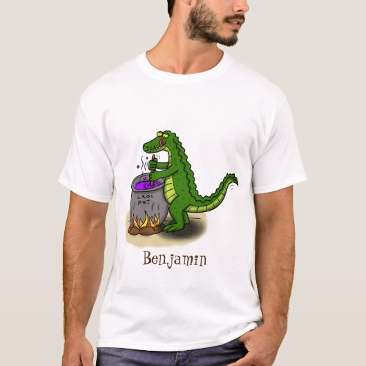 T-shirt Drôle alligator vert cuisine dessin animé (Devant)